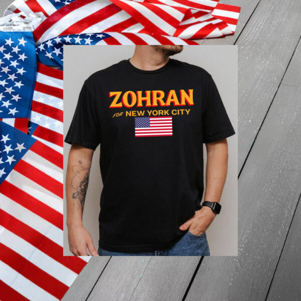 Zohran-Mamdani-for-New-York-City-Campaign-T-Shirt-with-USA-Flags